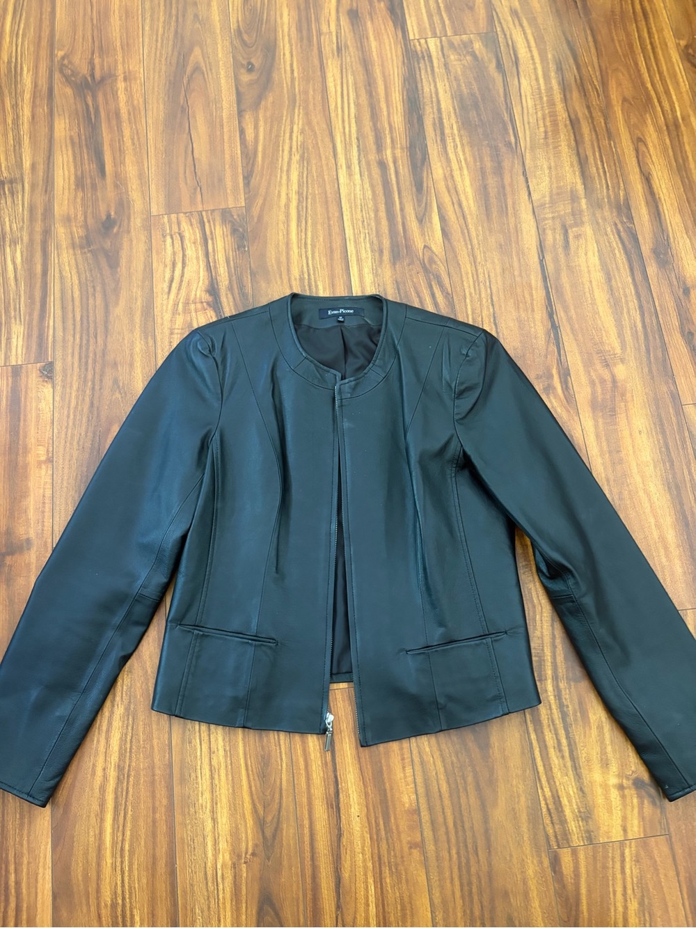 Evan-Picone Black Leather Jacket Zip-Front Women's M Nearly New Y2K Vintage